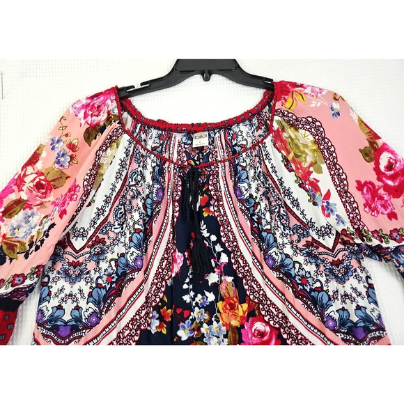 BILA ~Woman Size L~ Multicolor Red Bell Sleeve Boho Blouse Top Tunic Romantic. - Picture 9 of 11